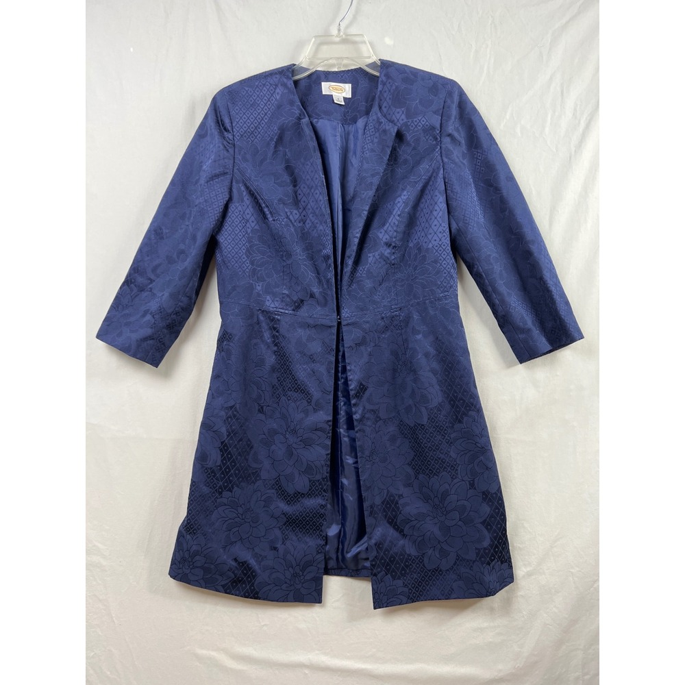 Talbots Topper Coat Women 8 Navy Blue Floral Jacquard Classic Preppy Lightweight